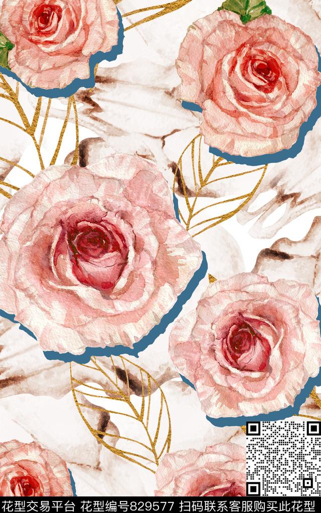 花卉线条肌理纹路数码印花华亿平台下载（图片编号: 829577） - 瓦栏（Walan）