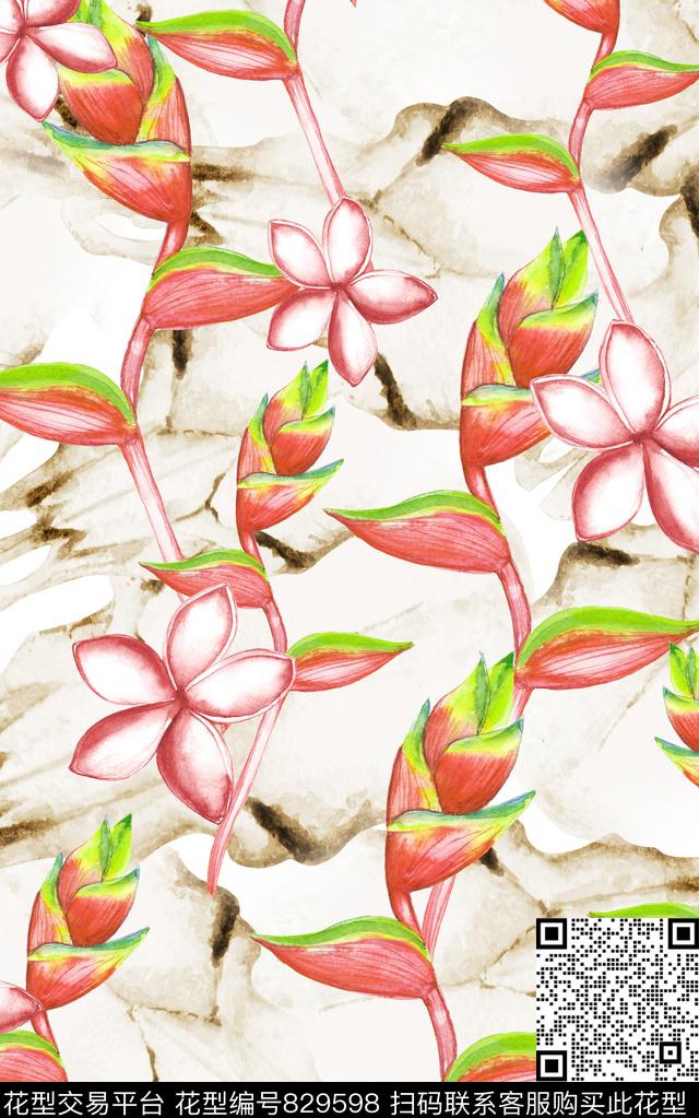 热带花卉肌理纹路泳装数码印花华亿平台下载（图片编号: 829598） - 瓦栏（Walan）