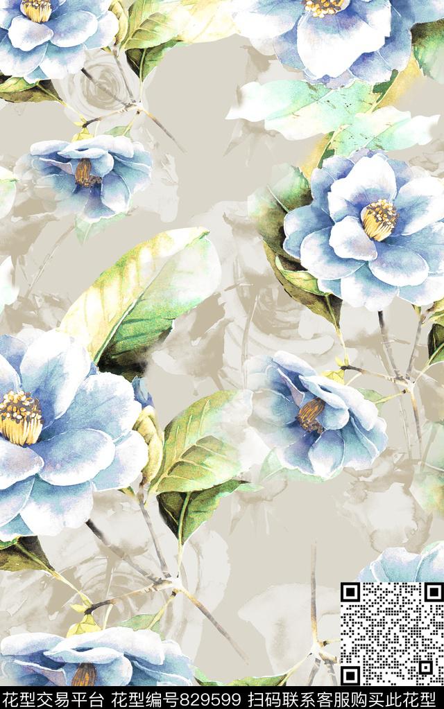 水彩花肌理斑驳数码印花华亿平台下载（图片编号: 829599） - 瓦栏（Walan）