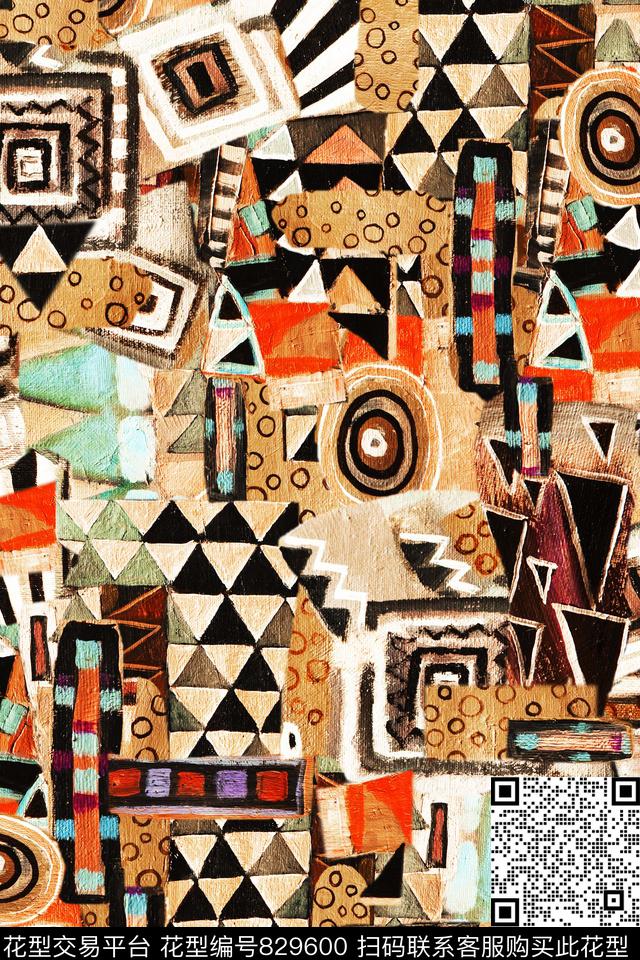 抽象几何复古数码印花华亿平台下载（图片编号: 829600） - 瓦栏（Walan）