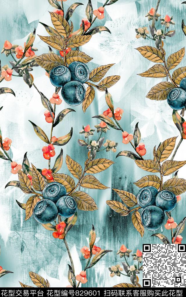 水果布纹花卉数码印花华亿平台下载（图片编号: 829601） - 瓦栏（Walan）
