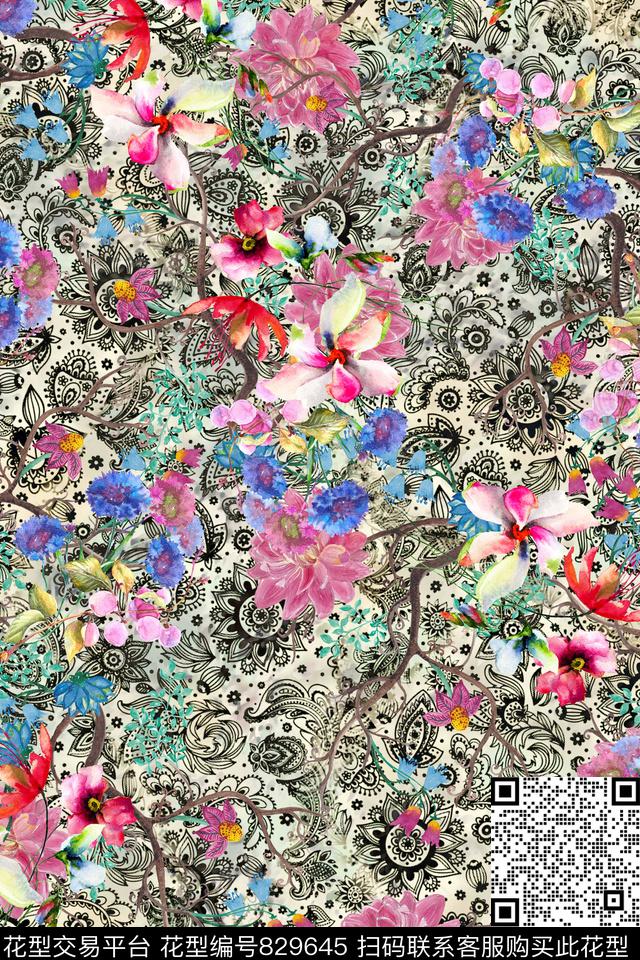 花卉肌理桃花数码印花华亿平台下载（图片编号: 829645） - 瓦栏（Walan）