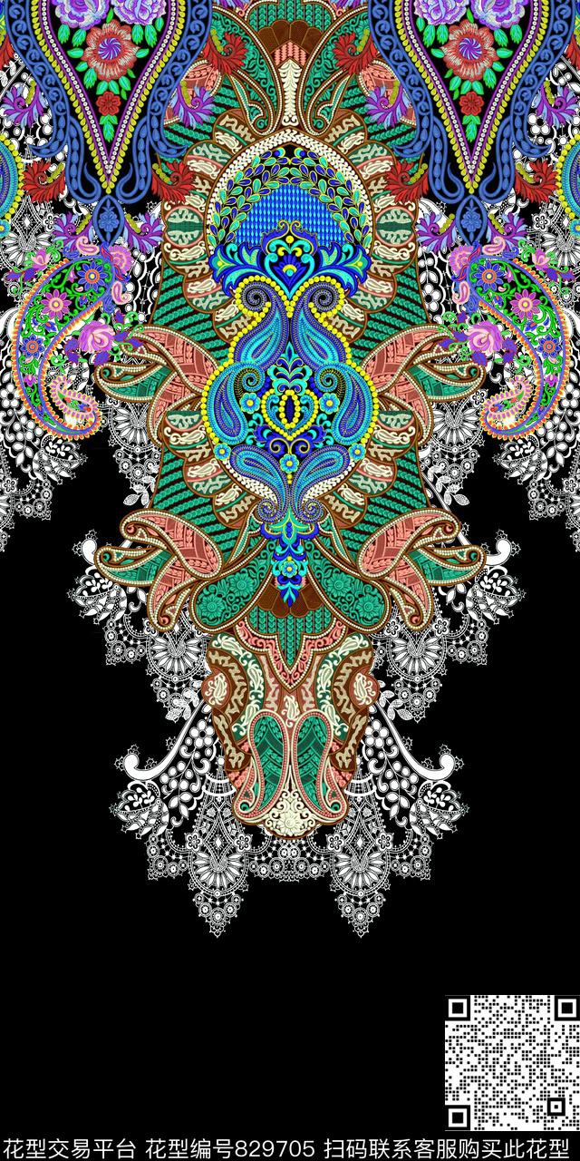 民族风腰果蕾丝数码印花华亿平台下载（图片编号: 829705） - 瓦栏（Walan）