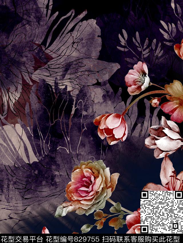 水彩花卉肌理数码印花华亿平台下载（图片编号: 829755） - 瓦栏（Walan）