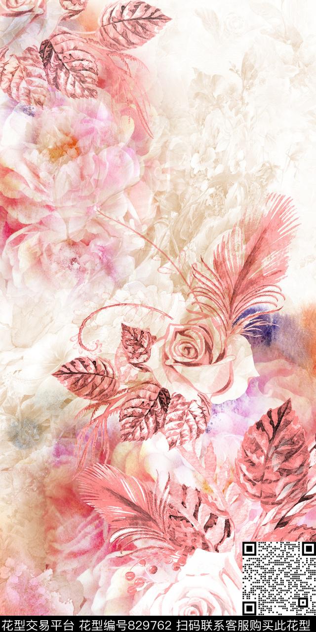 斑驳水彩花肌理晕染数码印花华亿平台下载（图片编号: 829762） - 瓦栏（Walan）