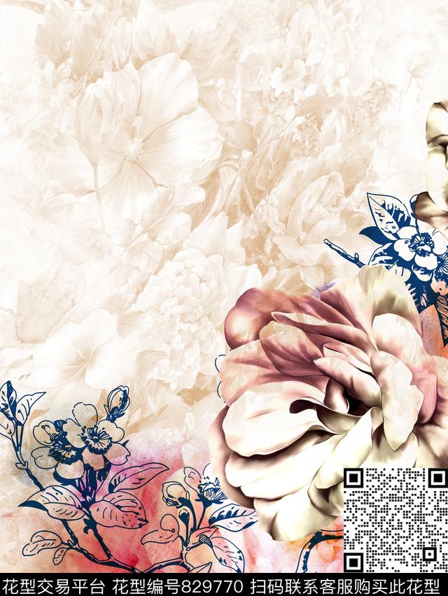 晕染渐变水彩数码印花华亿平台下载（图片编号: 829770） - 瓦栏（Walan）