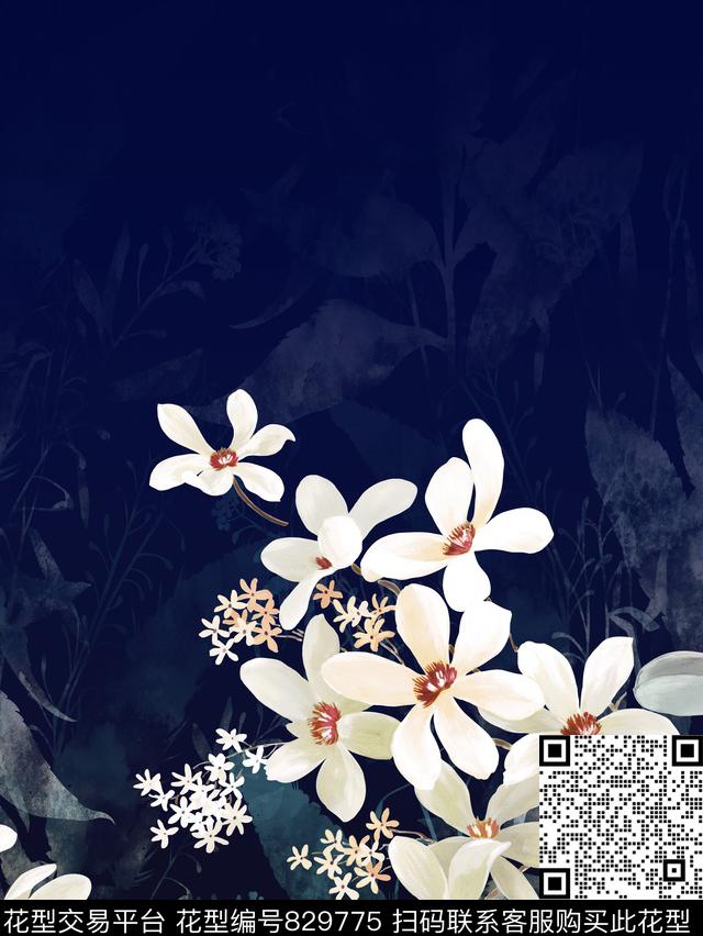 水彩花卉渐变数码印花华亿平台下载（图片编号: 829775） - 瓦栏（Walan）
