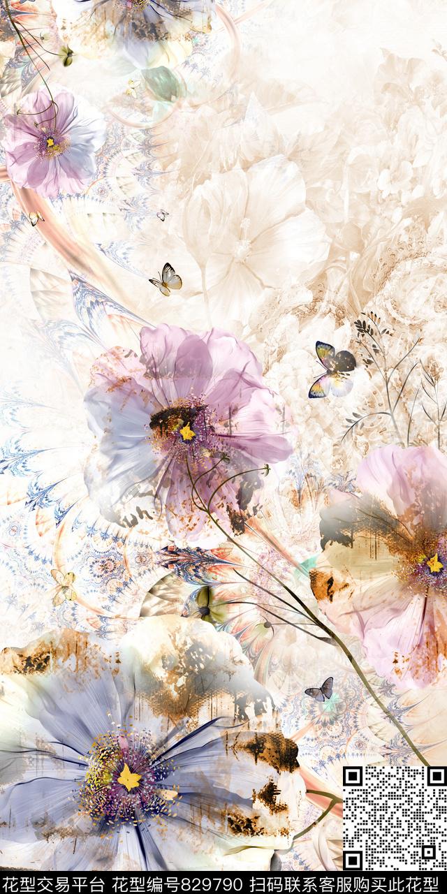 水彩花卉晕染数码印花华亿平台下载（图片编号: 829790） - 瓦栏（Walan）