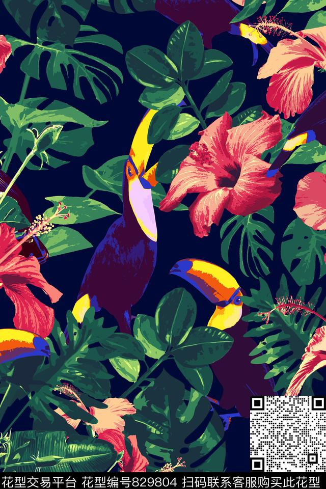 花卉鸟复古传统印花华亿平台下载（图片编号: 829804） - 瓦栏（Walan）