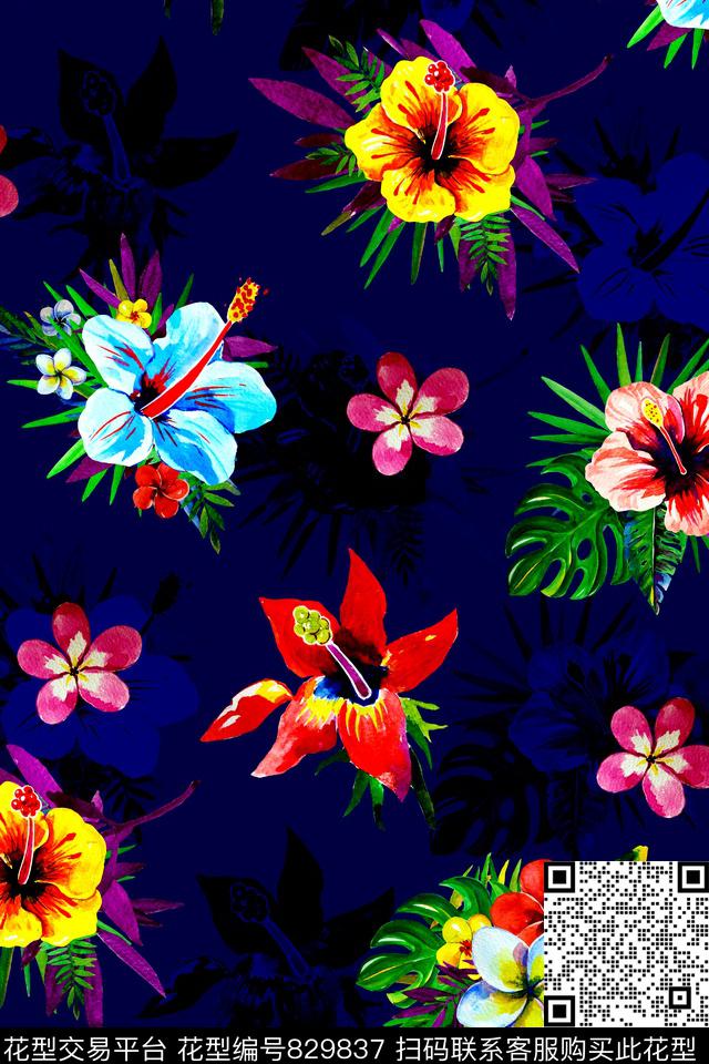 时尚手绘水彩数码印花华亿平台下载（图片编号: 829837） - 瓦栏（Walan）