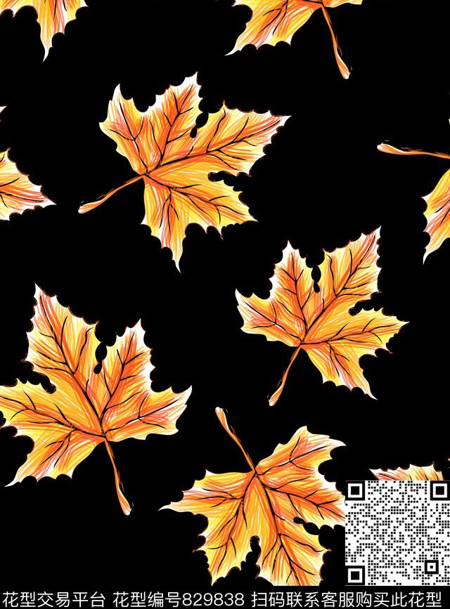 时尚女装枫叶数码印花华亿平台下载（图片编号: 829838） - 瓦栏（Walan）