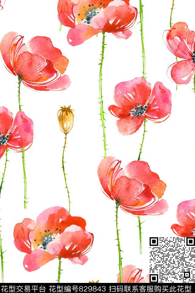 时尚手绘水彩数码印花华亿平台下载（图片编号: 829843） - 瓦栏（Walan）