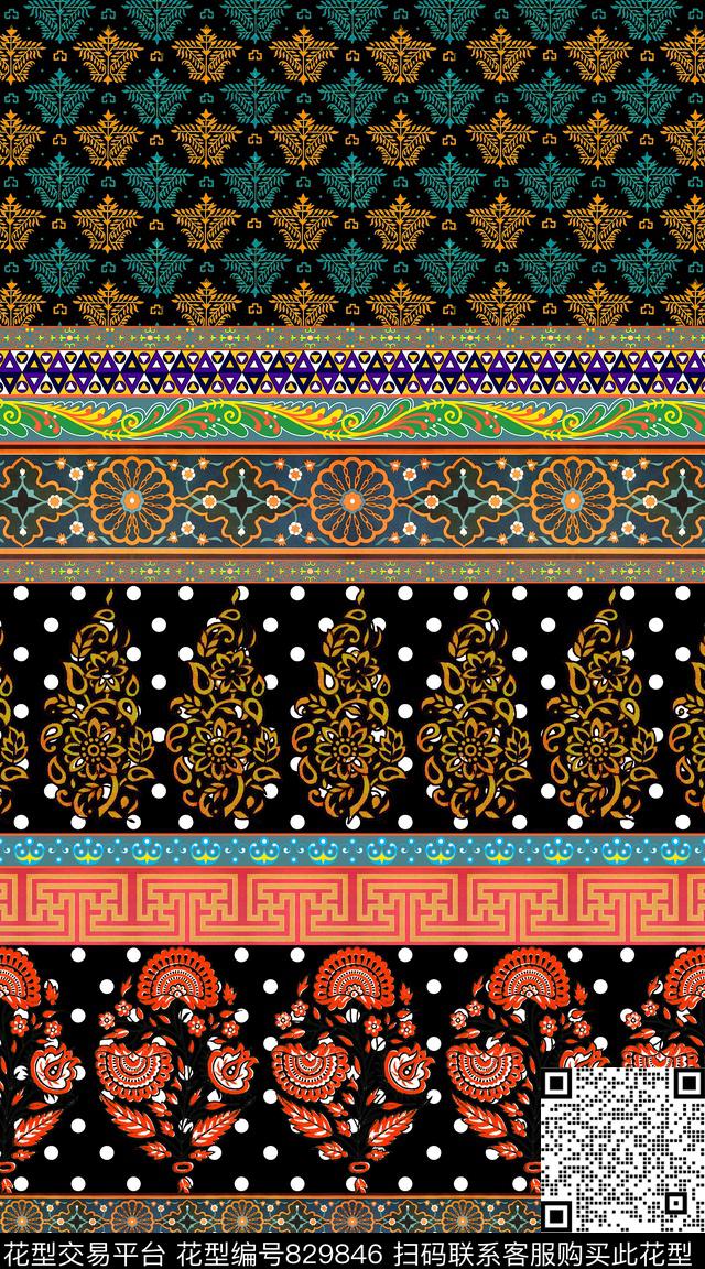 民族风条纹花纹数码印花华亿平台下载（图片编号: 829846） - 瓦栏（Walan）