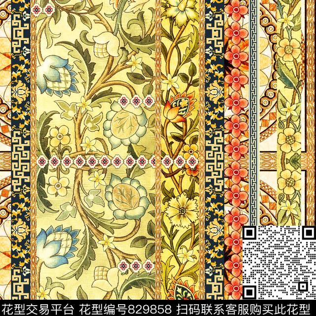 花卉欧美纹样图案数码印花华亿平台下载（图片编号: 829858） - 瓦栏（Walan）
