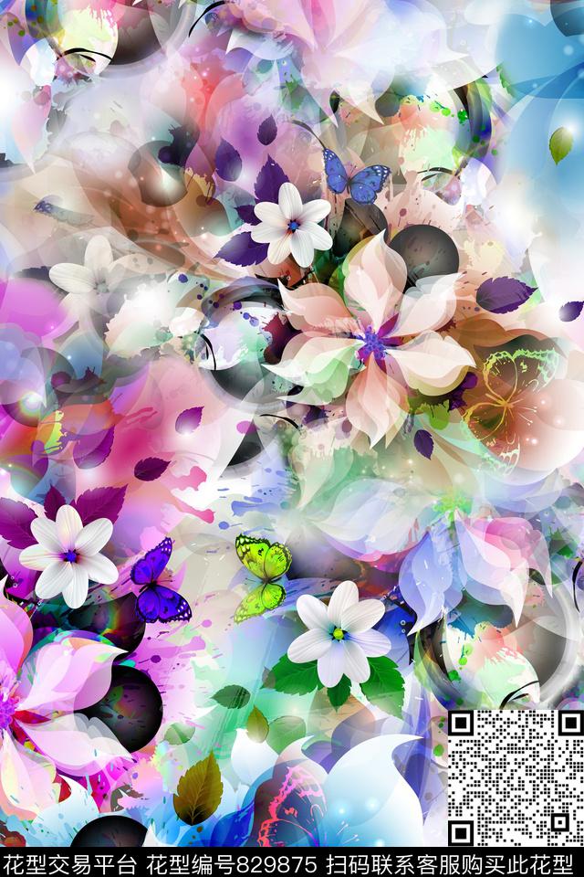 大花花瓣小碎花数码印花华亿平台下载（图片编号: 829875） - 瓦栏（Walan）