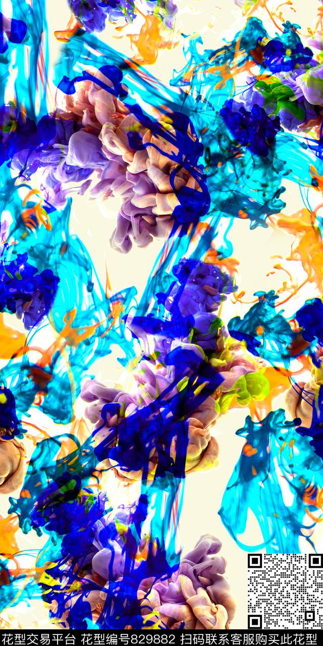 水彩云彩烟雾数码印花华亿平台下载（图片编号: 829882） - 瓦栏（Walan）