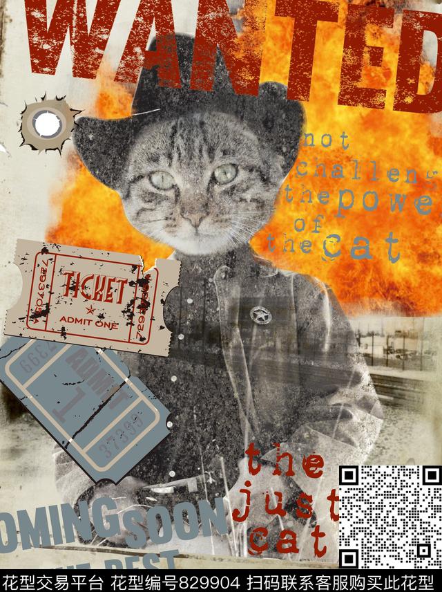 涂鸦猫通缉令数码印花华亿平台下载（图片编号: 829904） - 瓦栏（Walan）