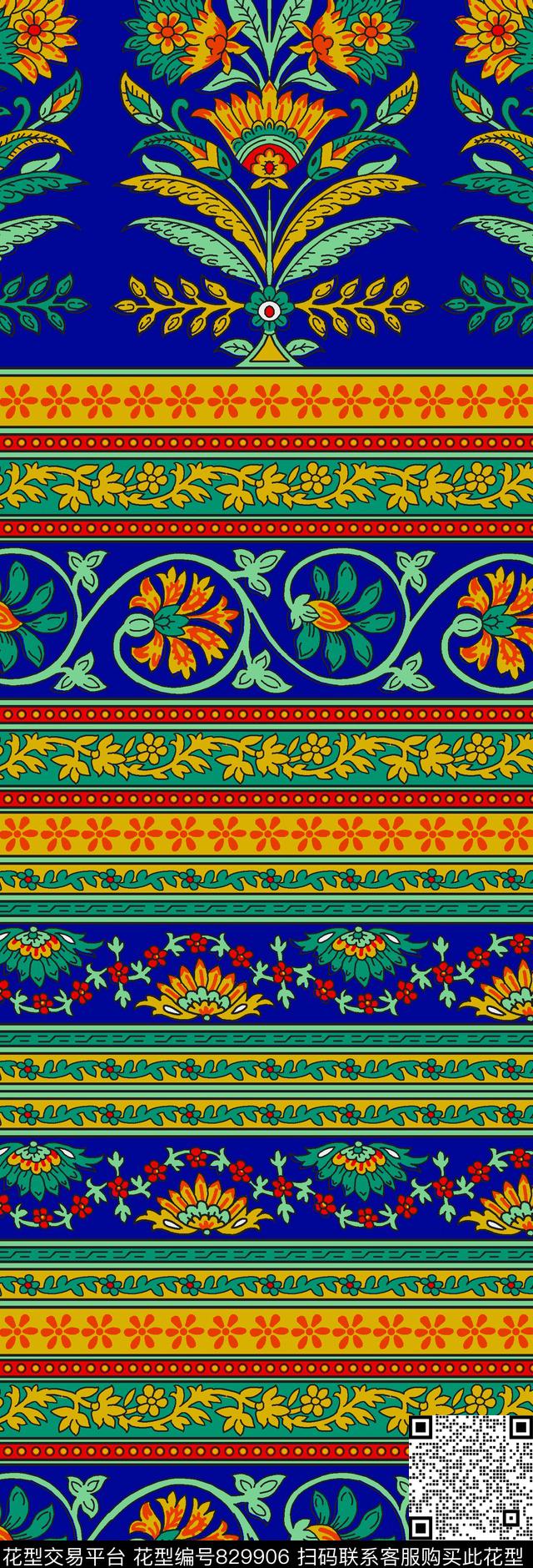 条纹火腿花佩斯利传统印花华亿平台下载（图片编号: 829906） - 瓦栏（Walan）