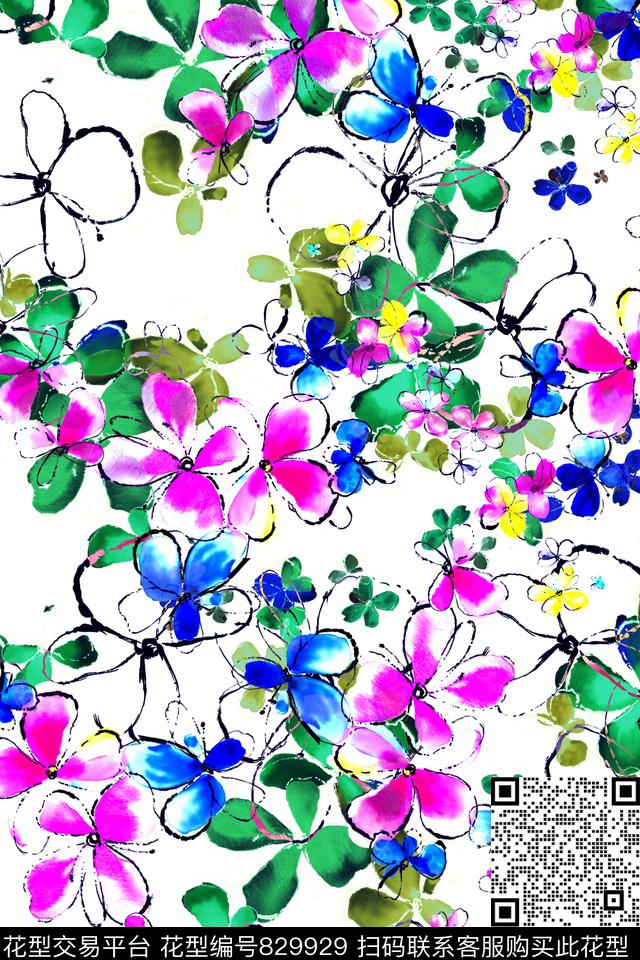 时尚大气抽象花卉手绘花卉数码印花华亿平台下载（图片编号: 829929） - 瓦栏（Walan）