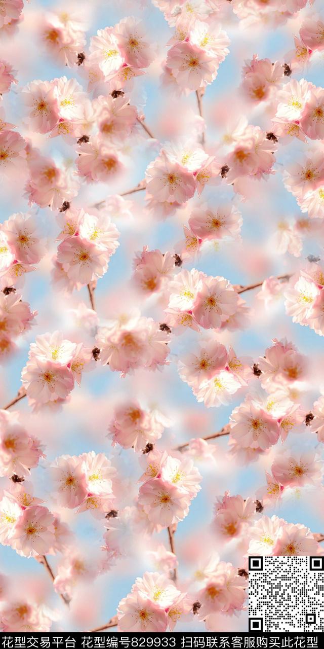 乱花桃花花朵数码印花华亿平台下载（图片编号: 829933） - 瓦栏（Walan）