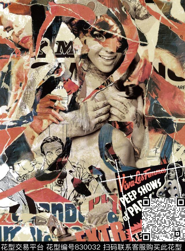 复古抽象色彩数码印花华亿平台下载（图片编号: 830032） - 瓦栏（Walan）