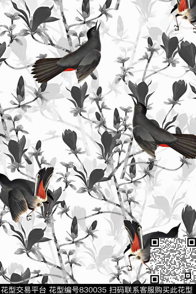 树枝鸟男装衬衫华亿平台数码印花华亿平台下载（图片编号: 830035） - 瓦栏（Walan）