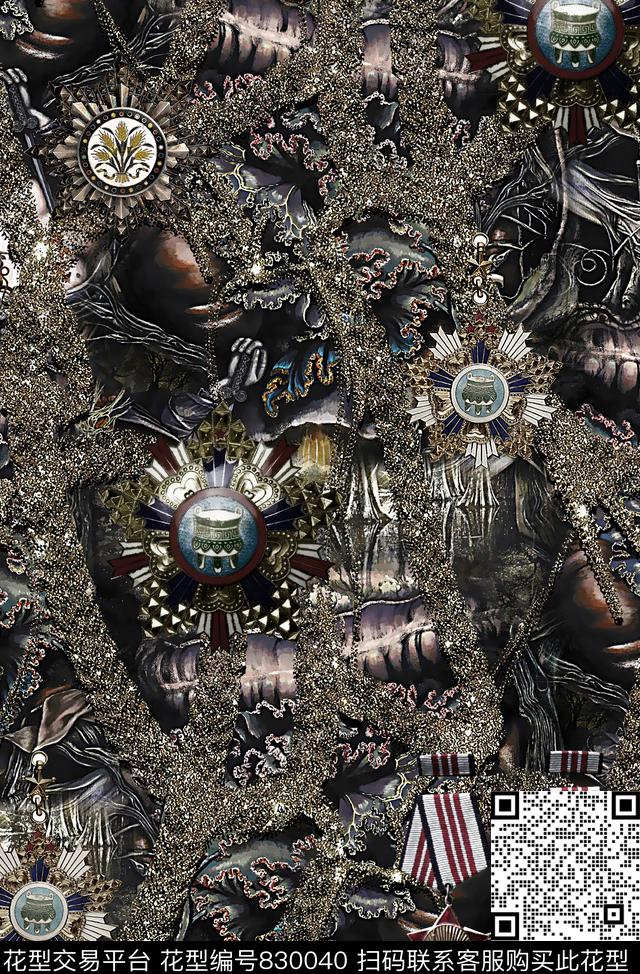 抽象纹理章仔男装夹克型数码印花华亿平台下载（图片编号: 830040） - 瓦栏（Walan）