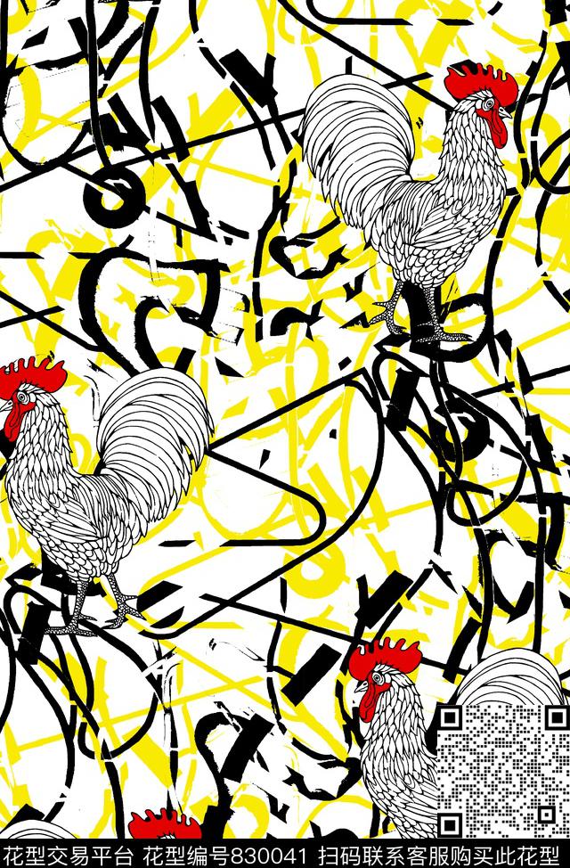 公鸡几何纹理男装华亿平台传统印花华亿平台下载（图片编号: 830041） - 瓦栏（Walan）