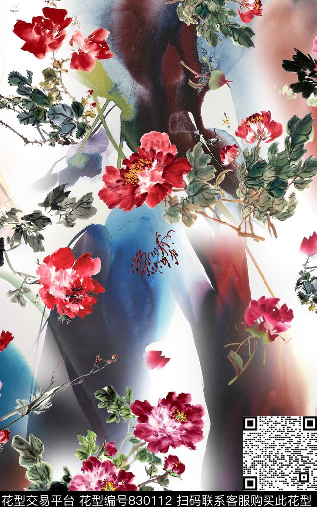 中国风民族风水墨数码印花华亿平台下载（图片编号: 830112） - 瓦栏（Walan）