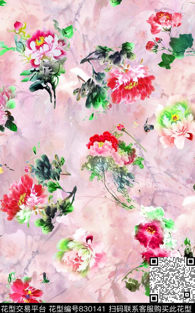 中国风民族风水墨数码印花华亿平台下载（图片编号: 830141） - 瓦栏（Walan）