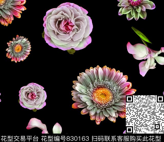 大气花朵花瓣数码印花华亿平台下载（图片编号: 830163） - 瓦栏（Walan）