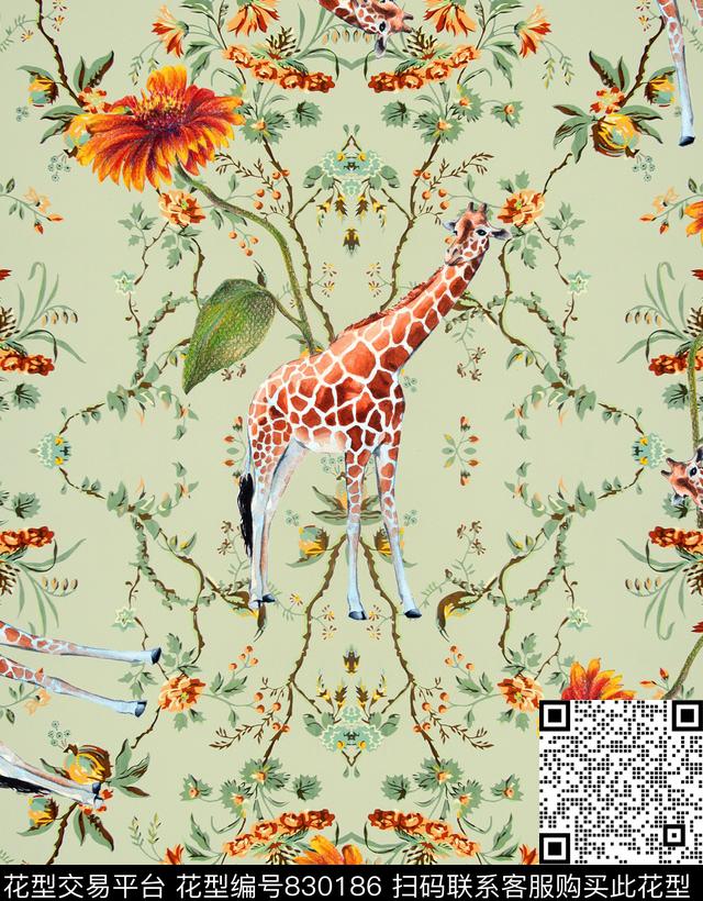手绘花草动物数码印花华亿平台下载（图片编号: 830186） - 瓦栏（Walan）