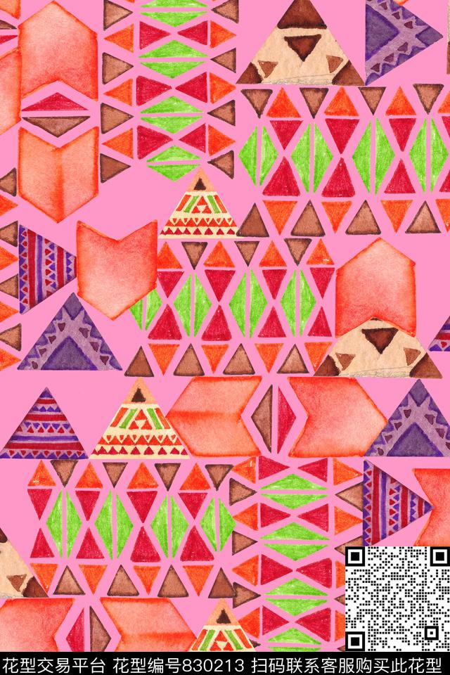 水彩手绘民族数码印花华亿平台下载（图片编号: 830213） - 瓦栏（Walan）