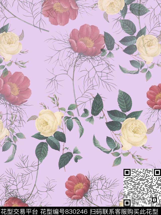 大花花卉花朵数码印花华亿平台下载（图片编号: 830246） - 瓦栏（Walan）