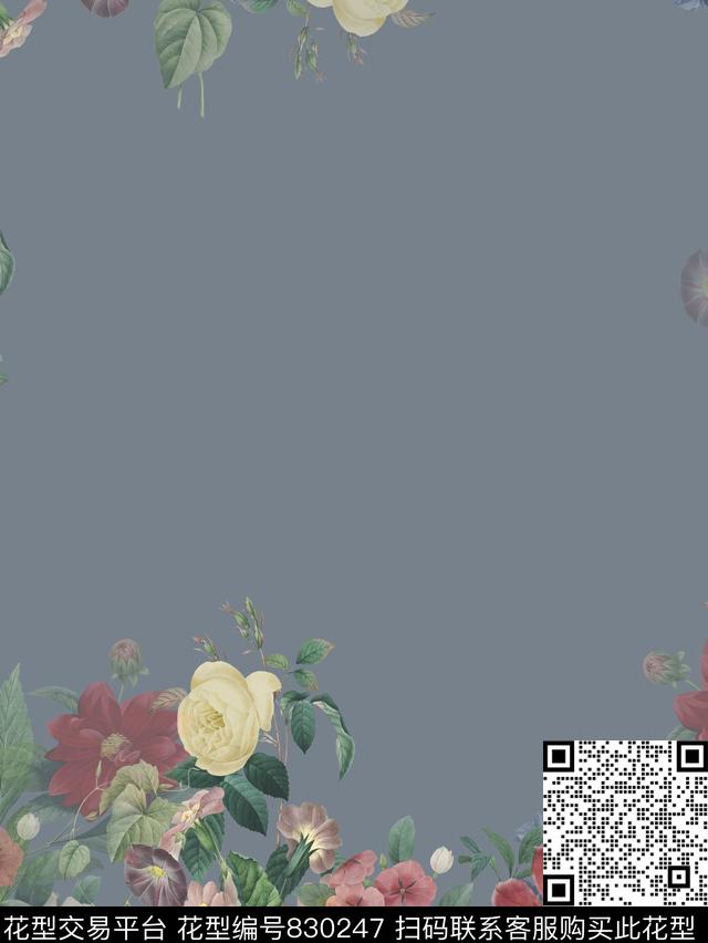 花卉花朵灰底数码印花华亿平台下载（图片编号: 830247） - 瓦栏（Walan）