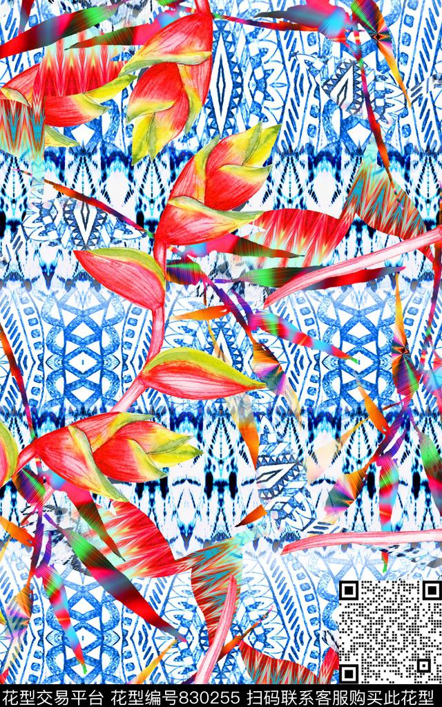 热带民族风花卉数码印花华亿平台下载（图片编号: 830255） - 瓦栏（Walan）