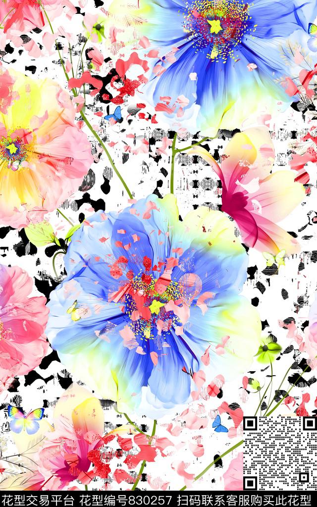 花朵水彩花卉数码印花华亿平台下载（图片编号: 830257） - 瓦栏（Walan）