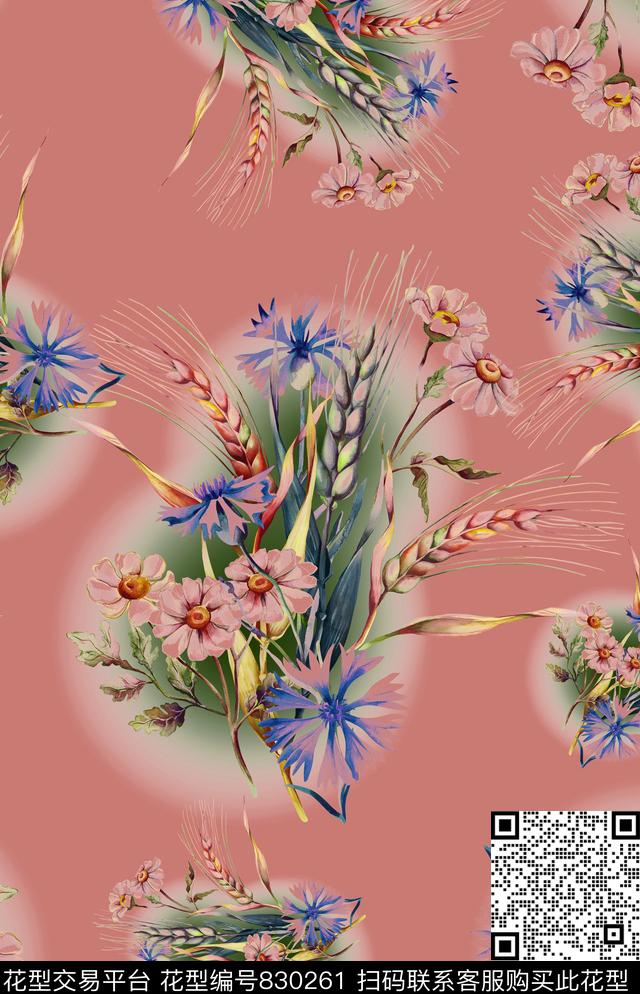 手绘植物花卉数码印花华亿平台下载（图片编号: 830261） - 瓦栏（Walan）