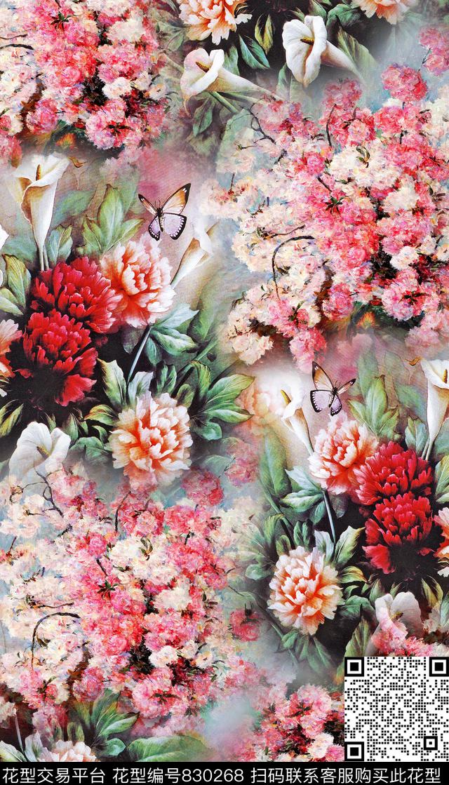 油画花卉植物数码印花华亿平台下载（图片编号: 830268） - 瓦栏（Walan）