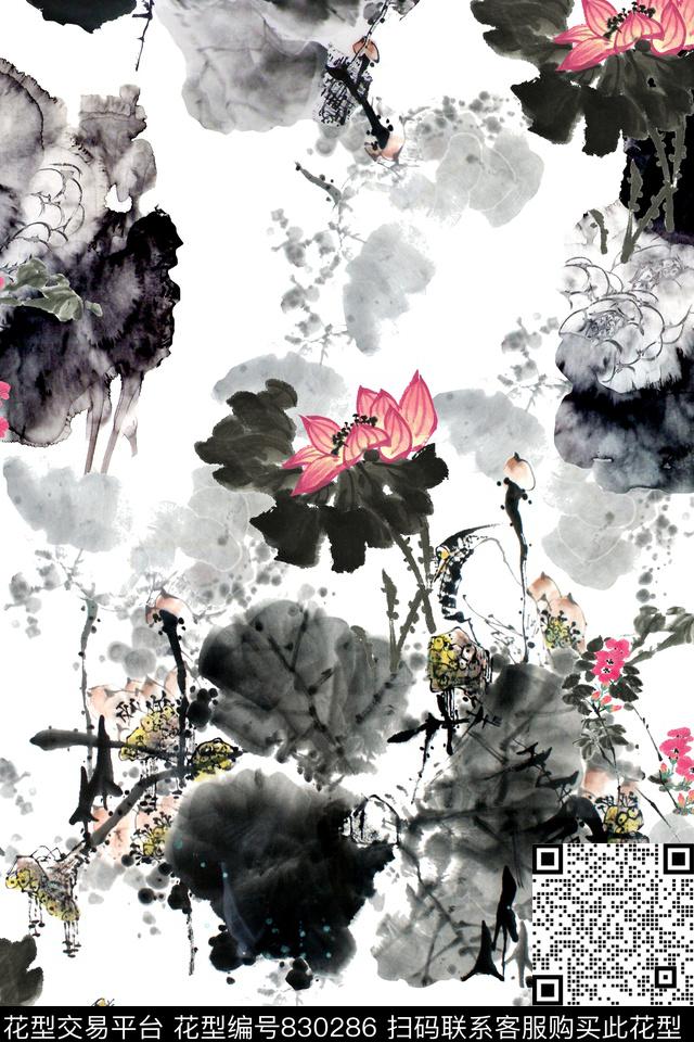 中国风国画花卉数码印花华亿平台下载（图片编号: 830286） - 瓦栏（Walan）