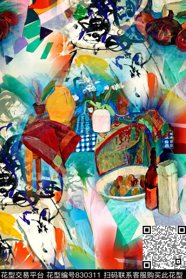 抽象几何拼接数码印花华亿平台下载（图片编号: 830311） - 瓦栏（Walan）