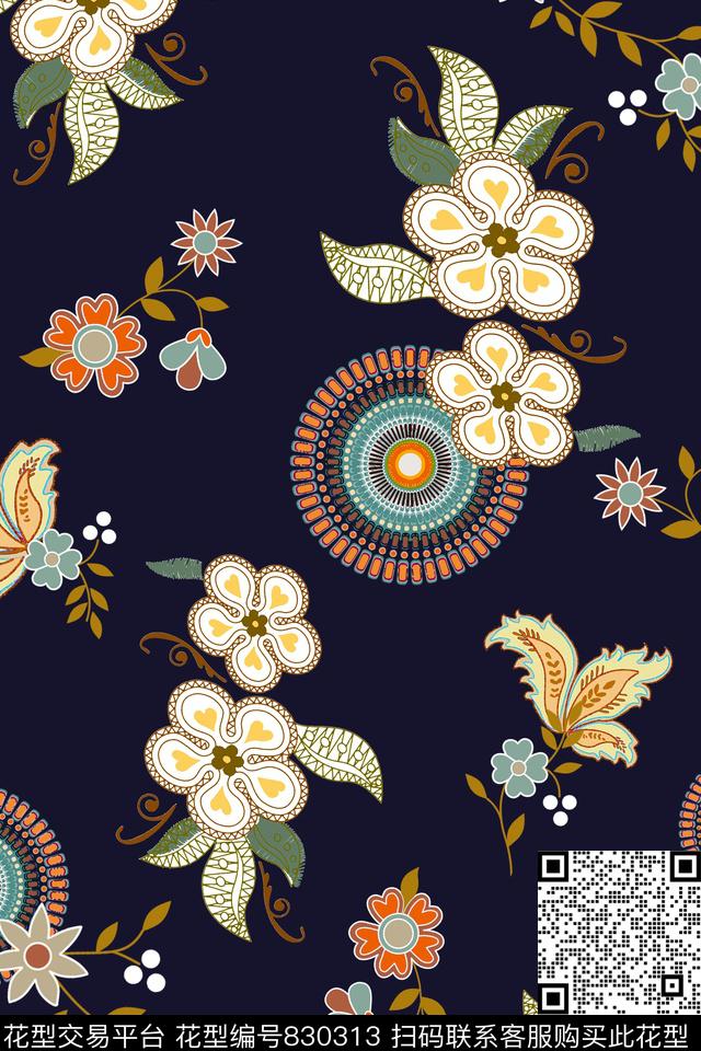 碎花线描传统传统印花华亿平台下载（图片编号: 830313） - 瓦栏（Walan）