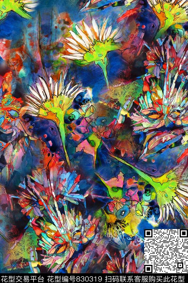 抽象花卉肌理数码印花华亿平台下载（图片编号: 830319） - 瓦栏（Walan）