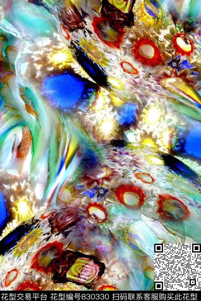 抽象几何拼接数码印花华亿平台下载（图片编号: 830330） - 瓦栏（Walan）