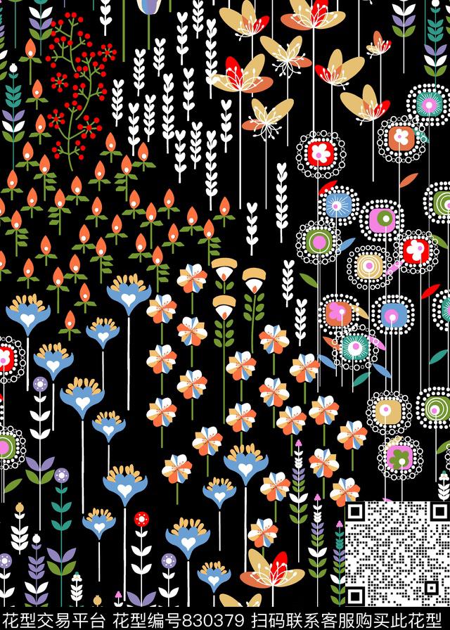 时尚手绘花枝花朵小清新花朵传统印花华亿平台下载（图片编号: 830379） - 瓦栏（Walan）