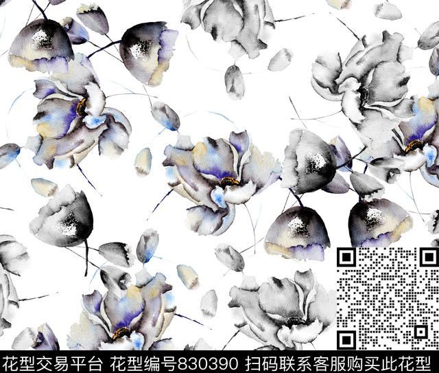 大花花朵花卉数码印花华亿平台下载（图片编号: 830390） - 瓦栏（Walan）