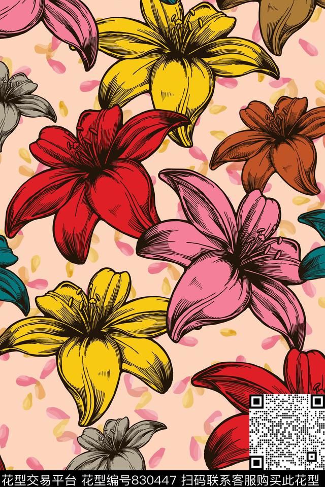 小碎花大花花瓣传统印花华亿平台下载（图片编号: 830447） - 瓦栏（Walan）