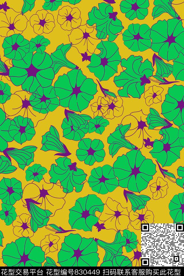 大花花瓣花卉传统印花华亿平台下载（图片编号: 830449） - 瓦栏（Walan）