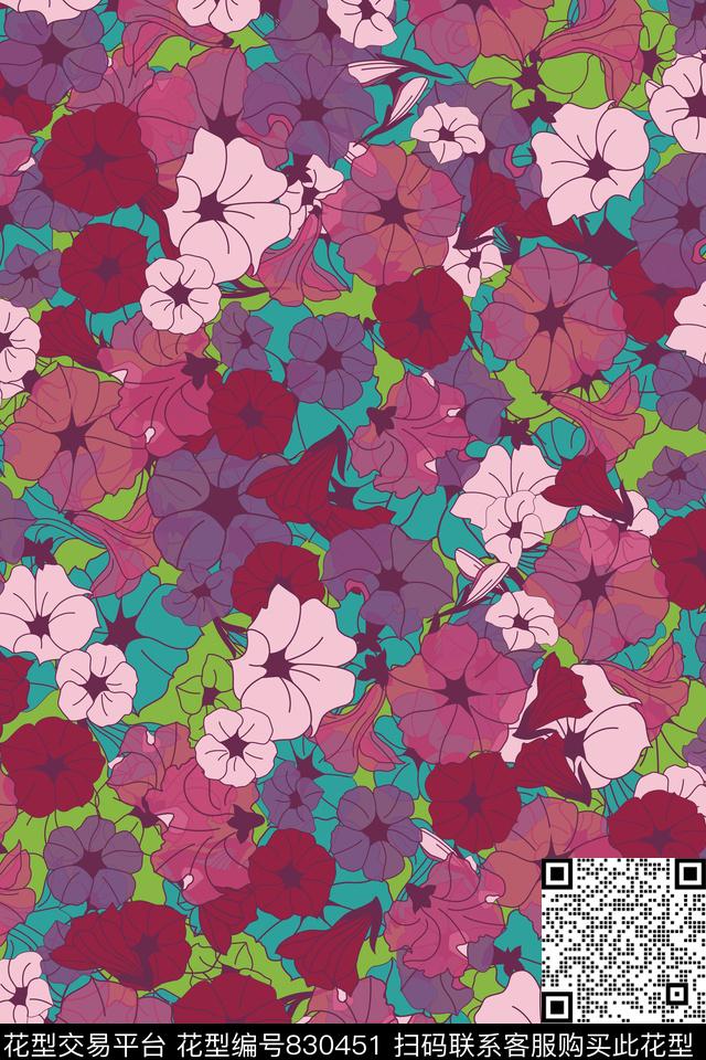大花花瓣花卉传统印花华亿平台下载（图片编号: 830451） - 瓦栏（Walan）