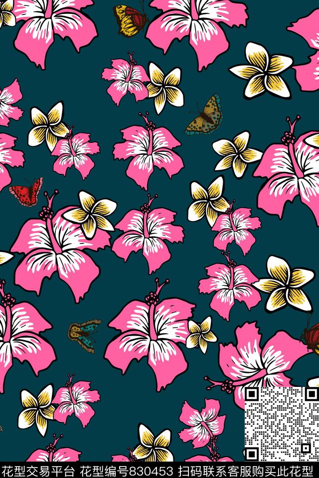 花瓣大花花卉传统印花华亿平台下载（图片编号: 830453） - 瓦栏（Walan）